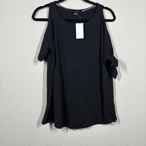 Sanctuary Size Medium Lou-Lou Cold Shoulder T-Shirt Black Cotton Tie Sleeves - Picture 2 of 9
